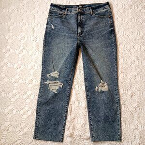 Express Mom Jeans Medium Wash Distressed High Rise Wide Leg Ankle Crop 14 Women